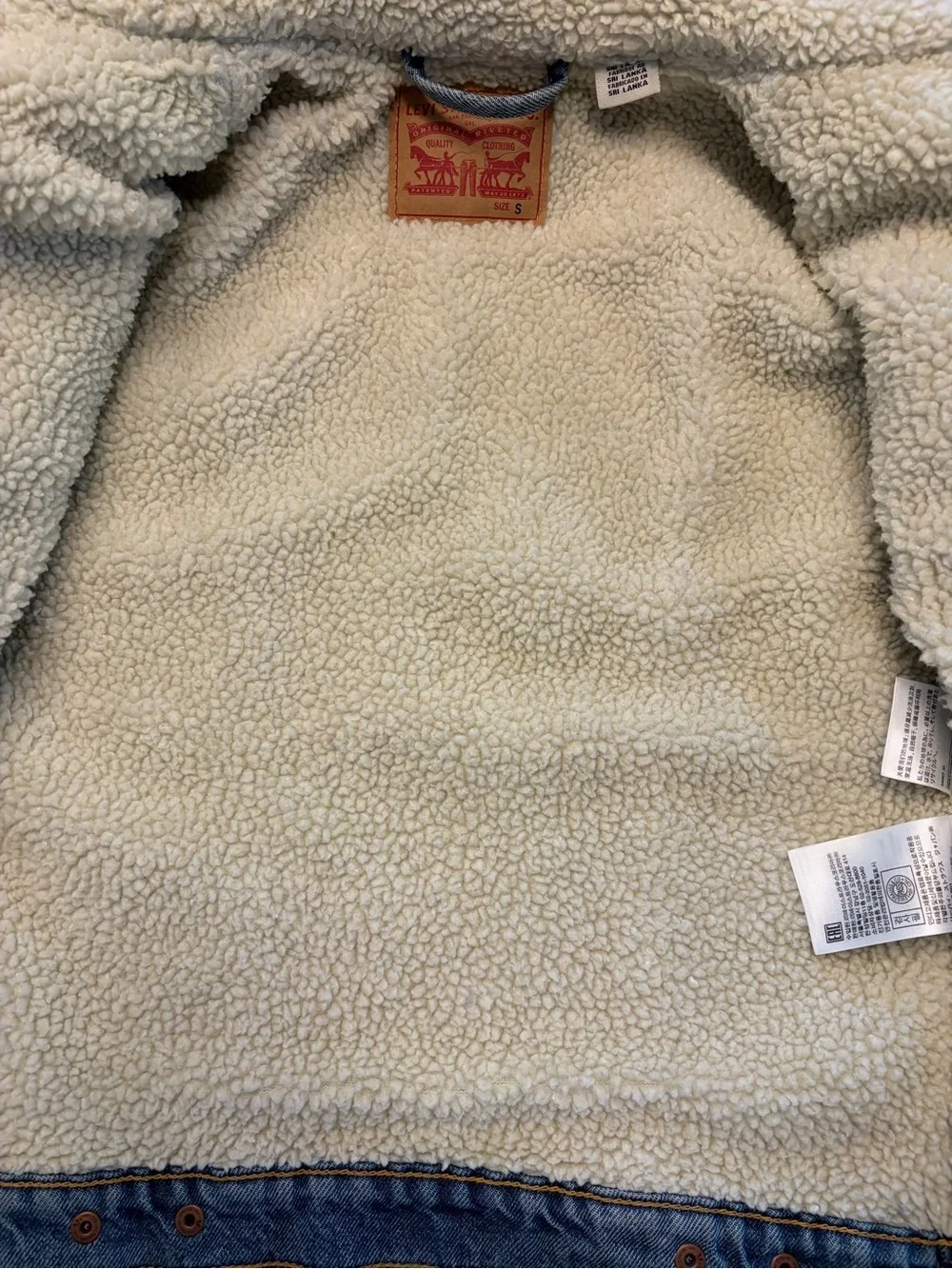 Levi's Blue Denim Sherpa Jacket with Cream Collar